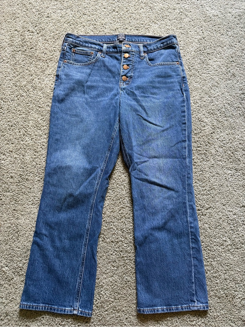 J. Crew Mid Rise Flare Crop Jeans Womens Size 29 Button Fly Cotton Stretch Denim